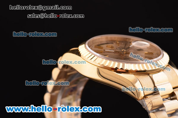 Rolex Day-Date Asia 2813 Automatic Gold Case/Strap with Gold Stick Markers - Click Image to Close